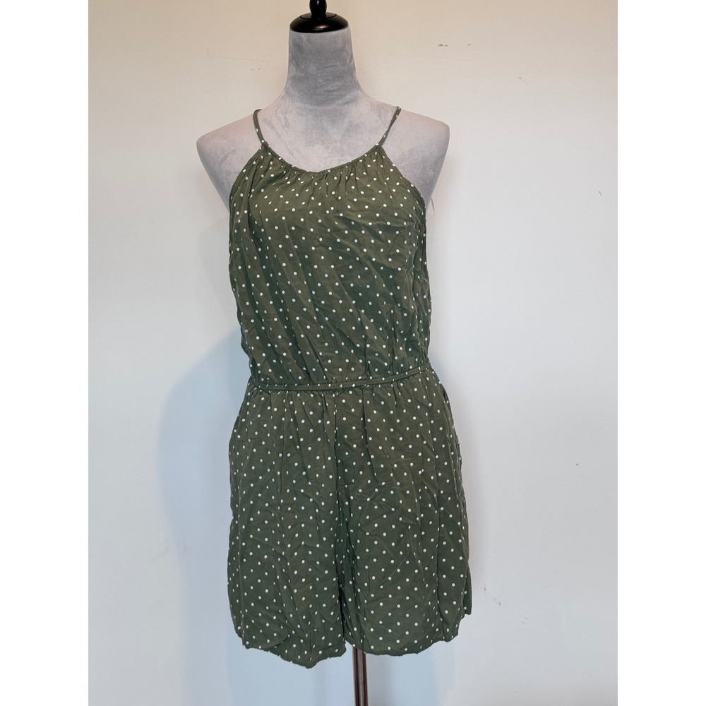 Old Navy Olive Green Polka Dot Halter Neck Sleeveless Romper Large L